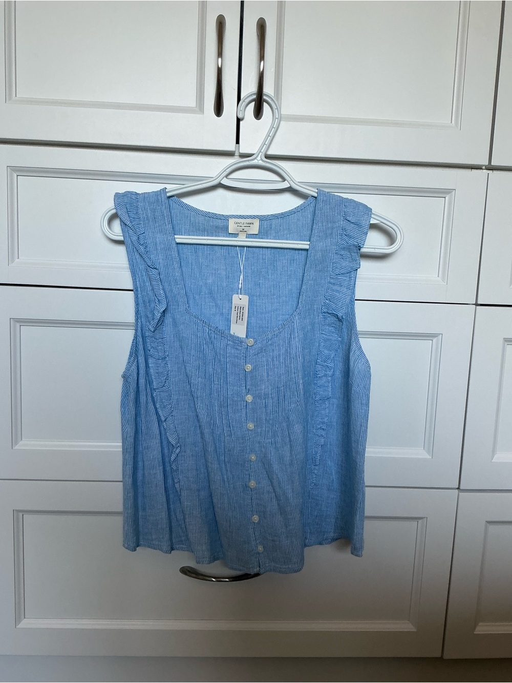 Gentle Fawn Sylvia Blue White Striped Ruffle Button-Front Tank